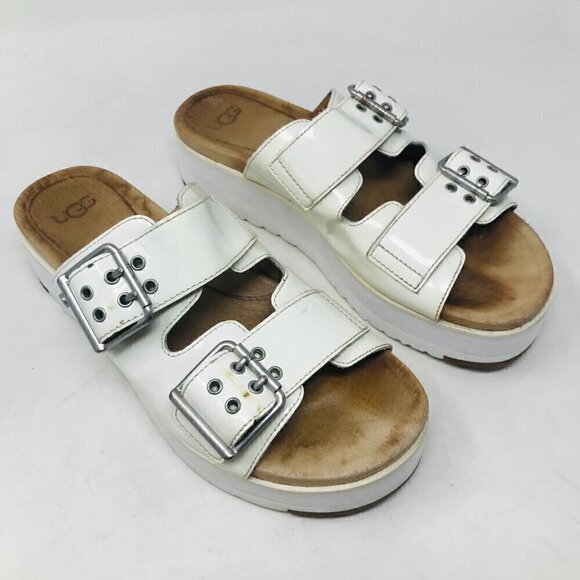 Ugg Cammie White Platform Patent Leather Sandals Size US 7 EUR 38 - Picture 3 of 8